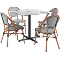 Lancaster Table & Seating Excalibur 36" Square Versilla Standard Height Table with 4 Black and White Side Chairs