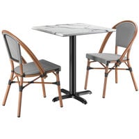 Lancaster Table & Seating Excalibur 27 1/2" Square Versilla Standard Height Table with 2 Black and White Side Chairs