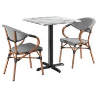 Lancaster Table & Seating Excalibur Bistro Series 27 1/2 inch Square Versilla Standard Height Table with 2 Black and White Arm Chairs