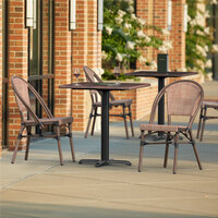 Lancaster Table & Seating Excalibur 27 1/2 inch Square Walnut Standard Height Table with 2 Red French Bistro Side Chairs