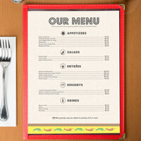 8 1/2 inch x 11 inch Menu Paper - Southwest Themed Mariachi Design Middle Insert - 100/Pack