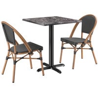 Lancaster Table & Seating Excalibur Bistro Series 27 1/2" Square Paladina Standard Height Table with 2 Black Side Chairs