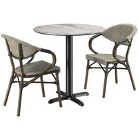 Lancaster Table & Seating Excalibur 31 1/2 inch Round Toscano Standard Height Table with 2 Tan French Bistro Arm Chairs