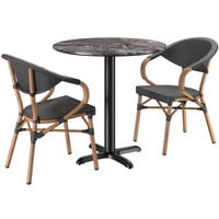 Lancaster Table & Seating Excalibur Bistro Series 31 1/2" Round Paladina Standard Height Table with 2 Black Arm Chairs
