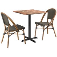 Lancaster Table & Seating Excalibur Bistro Series 27 1/2" Square Yukon Oak Standard Height Table with 2 Brown Side Chairs