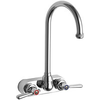 Chicago Faucets 521-GN2AE1ABCP Wall-Mounted Faucet with 4 inch Centers and 5 1/4 inch Rigid / Swing Gooseneck Spout
