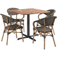 Lancaster Table & Seating Excalibur 36" Square Yukon Oak Standard Height Table with 4 Brown Arm Chairs