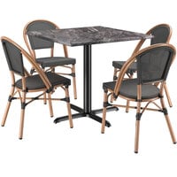 Lancaster Table & Seating Excalibur 36 inch Square Paladina Standard Height Table with 4 Black Side Chairs