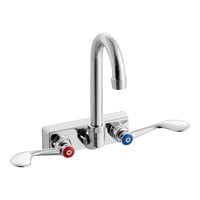 Regency Wall Mount Hand Sink Faucet with 3 1/2" Swivel Gooseneck Spout, 4" Centers, and Wrist Blade Handles