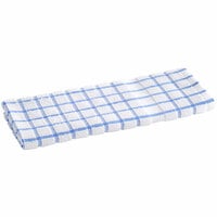 Oxford Economy Kitchen 15" x 25" White / Blue Windowpane 28 oz. 100% Cotton Kitchen Towel - 144/Case