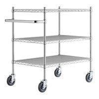 Regency 24" x 36" Three Shelf Chrome Utility Cart with U-Shaped Handle