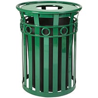 Witt Industries M3600-R-FT-GN Oakley Decorative 36 Gallon Green Steel Round Outdoor Decorative Waste Receptacle with Flat Top Lid