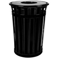 Witt Industries M3601-FT-BK Oakley Standard 36 Gallon Black Steel Round Outdoor Decorative Waste Receptacle with Flat Top Lid