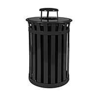 Witt Industries M3601-RC-BK Oakley Standard 36 Gallon Black Steel Round Outdoor Decorative Waste Receptacle with Rain Cap Lid