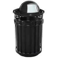 Witt Industries M3600-R-DT-BK Oakley 36 Gallon Black Steel Round Outdoor Decorative Waste Receptacle with Push Door Dome Top Lid and Ring Accent Band