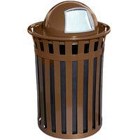 Witt Industries M5001-DT-BN Oakley Standard 50 Gallon Brown Steel Decorative Waste Receptacle with Push Door Dome Top Lid