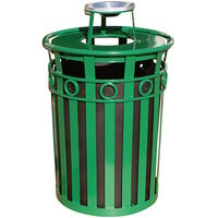 Witt Industries M3600-R-AT-GN Oakley 36 Gallon Green Steel Round Outdoor Decorative Waste Receptacle with Ash Top Lid and Ring Accent Band