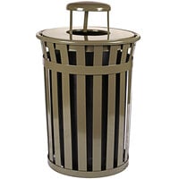 Witt Industries M5001-RC-BN 50 Gallon Oakley Standard Brown Steel Outdoor Decorative Waste Receptacle with Rain Cap Lid