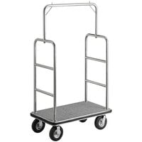 Lancaster Table & Seating 44" x 24" x 69" Stainless Steel Bellman Cart with Rectangular Gray Carpet Base and 8" Pneumatic Casters