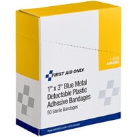 PhysiciansCare 1-658 1" x 3" Blue Plastic Adhesive Strip Bandage - 50/Box