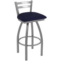 Holland Bar Stool Low-Back Swivel Stainless Steel Outdoor Bar Stool with Breeze Sapphire Seat