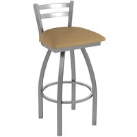 Holland Bar Stool Low-Back Swivel Stainless Steel Outdoor Bar Stool with Breeze Champagne Seat