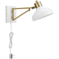 Globe Farmhouse White / Brass Plug-In or Hardwire Wall Sconce with Swing Arm - 120V, 60W
