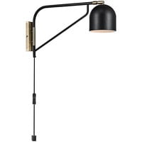 Globe Mid-Century Modern Matte Black / Antique Brass Plug-In Wall Sconce with Adjustable Shade - 120V, 10W
