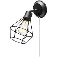 Globe Industrial Matte Black Plug-In or Hardwire Wall Sconce with Cage - 120V, 60W