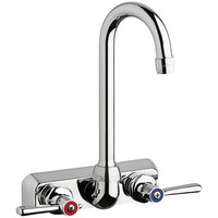 Chicago Faucets W4W-GN1AE35-369AB 1.5 GPM Wall-Mounted Faucet with 4 inch Fixed Centers, 3 1/2 inch Rigid / Swing Gooseneck Spout, and 2 3/8 inch Lever Handles