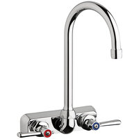 Chicago Faucets W4W-G2E35-369AB 1.5 GPM Wall-Mounted Faucet with 4 inch Fixed Centers, 5 1/4 inch Rigid / Swing Gooseneck Spout, and 2 3/8 inch Lever Handles
