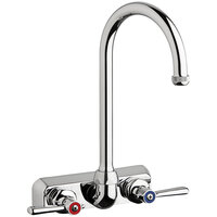 Chicago Faucets W4W-GN2AE1-369ABCP Wall-Mounted Faucet with 4 inch Fixed Centers, 5 1/4 inch Rigid / Swing Gooseneck Spout, and Quixtop Outlet