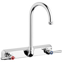 Chicago Faucets W8W-GN2AE1-369ABCP Wall-Mounted Faucet with 8 inch Fixed Centers, 5 1/4 inch Rigid / Swing Gooseneck Spout, and Quixtop Outlet