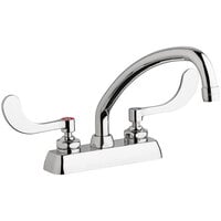 Chicago Faucets W4D-L9E35-317ABCP 1.5 GPM Deck-Mounted Faucet with 4" Fixed Centers, 9 1/2" L-Type Swing Spout, and 4" Wristblade Handles