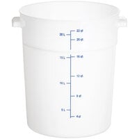 Carlisle 22 Qt. White Round Polyethylene Food Storage Container with Blue Graduations