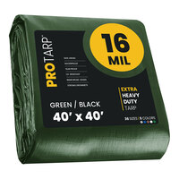 ProTarp 40' x 40' Green / Black Extra Heavy-Duty Weatherproof 16 Mil Poly Tarp with Reinforced Edges