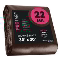 ProTarp 30' x 30' Brown / Black Extreme Heavy-Duty Weatherproof 22 Mil Poly Tarp with Reinforced Edges