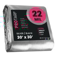 ProTarp 30' x 30' Silver / Black Extreme Heavy-Duty Weatherproof 22 Mil Poly Tarp with Reinforced Edges