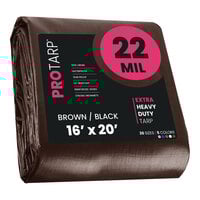 ProTarp 16' x 20' Brown / Black Extreme Heavy-Duty Weatherproof 22 Mil Poly Tarp with Reinforced Edges