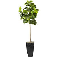 LCG Sales 5' Artificial Fig Tree in Black Metal Square Fluted Planter