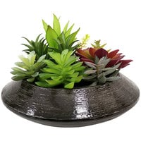 LCG Sales Artificial Succulent Garden in Black Dish Planter