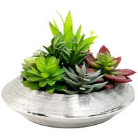 LCG Sales Artificial Succulent Garden in Metallic Silver Dish Planter