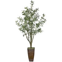 LCG Sales 6' Artificial Olive Tree in Copper Metal Square Fluted Planter