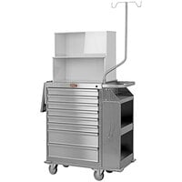 Harloff 38" x 21" x 43" 8-Drawer Stainless Steel Cast Cart with Top Compartment 6025-TC