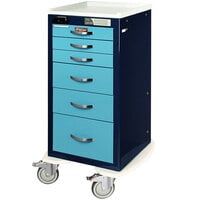 Harloff A-Series 23 7/8" x 22" x 43 3/4" 6-Drawer Aluminum Anesthesia Cart with Electronic Keypad and Proximity Reader MPA1830ELP06