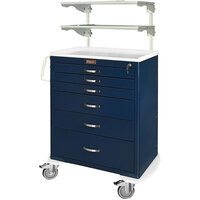Harloff M-Series 37 1/2" x 22" x 43 3/4" 6-Drawer Steel Medical Cart with Key Lock and Overhead Shelves MDS3030K06+MD30-ADJSHLF2-XBAR