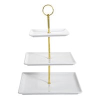 CAC PTE-SQ3 Bright White Catering Collection Square 3-Tier Porcelain Tray Display Stand - 8/Case