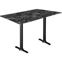 Holland Bar Stool EuroSlim 32" x 48" Black Marble Indoor / Outdoor Table with End Column Base