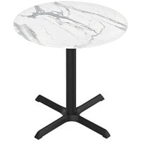 Holland Bar Stool EuroSlim 36" Round White Marble Indoor / Outdoor Table with Cross Base