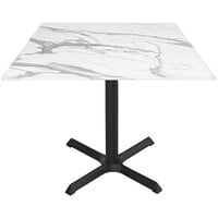 Holland Bar Stool EuroSlim 36" x 36" White Marble Indoor / Outdoor Table with Cross Base
